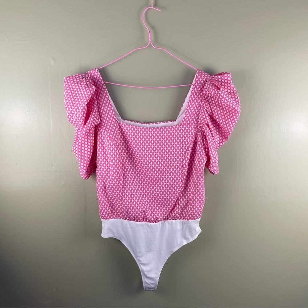 TCEC ruffled puff sleeve square neck bodysuit